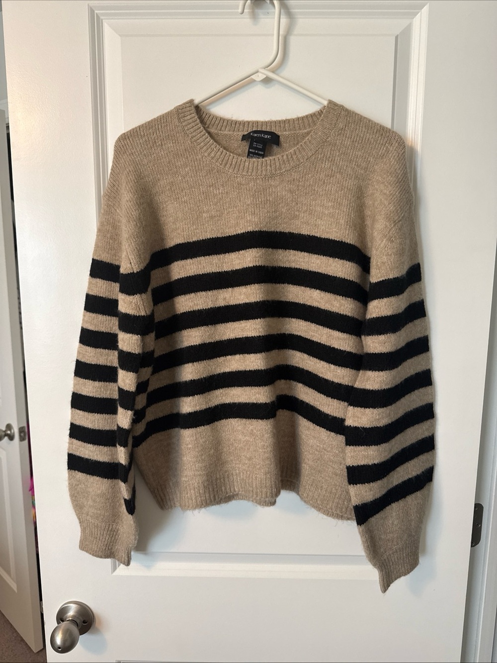 Karen Kane Sleeve Striped Black & Tan/Beige Women's Sweater. Size Large